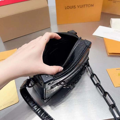 Louis Vuitton LV Unisex Mini Soft Trunk Bag Black Interior Flat External Zipped Pocket