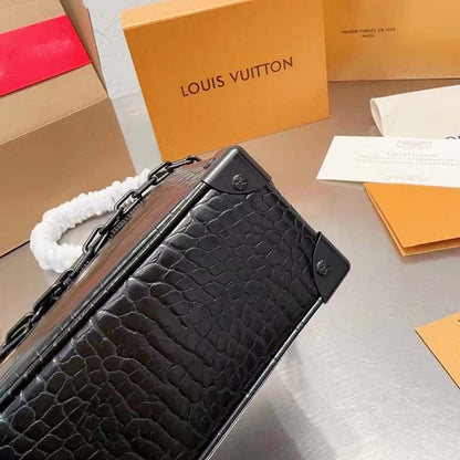 Louis Vuitton LV Unisex Mini Soft Trunk Bag Black Interior Flat External Zipped Pocket