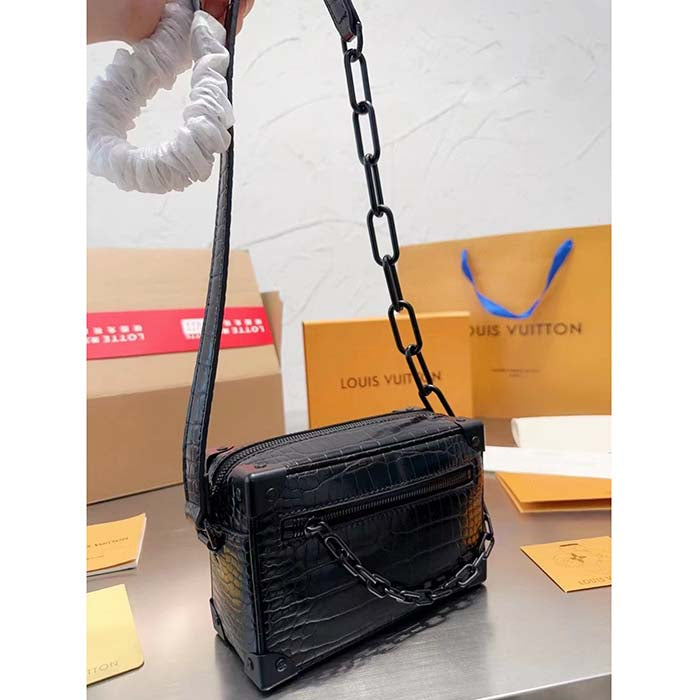 Louis Vuitton LV Unisex Mini Soft Trunk Bag Black Interior Flat External Zipped Pocket