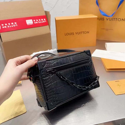 Louis Vuitton LV Unisex Mini Soft Trunk Bag Black Interior Flat External Zipped Pocket