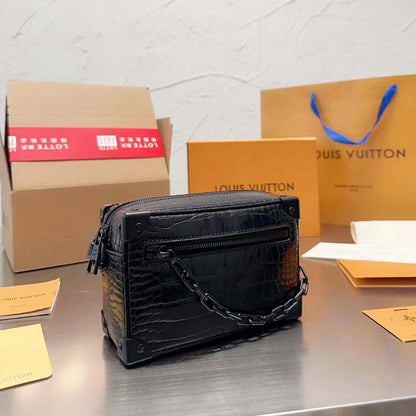 Louis Vuitton LV Unisex Mini Soft Trunk Bag Black Interior Flat External Zipped Pocket
