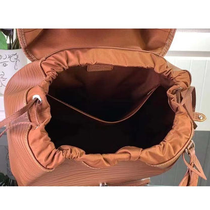 Louis Vuitton LV Unisex Montsouris Backpack Cognac Calf Leather Drawstring Magnetic Closure Handle