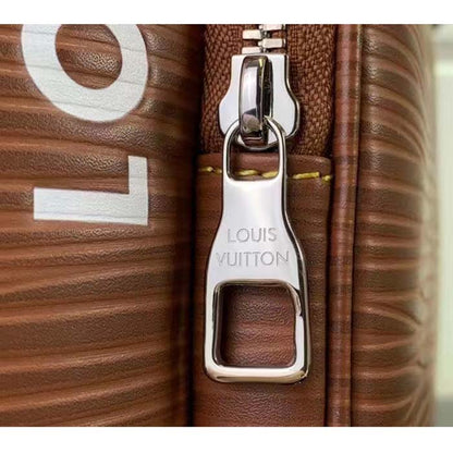 Louis Vuitton LV Unisex Montsouris Backpack Cognac Calf Leather Drawstring Magnetic Closure Handle