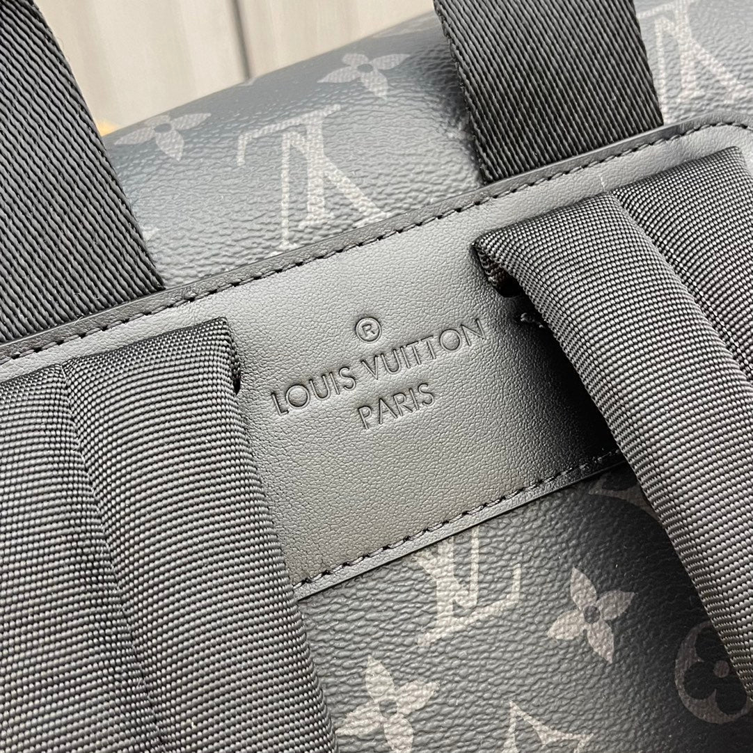 Louis Vuitton LV Unisex Montsouris Backpack Monogram Eclipse Coated Canvas Cowhide Leather