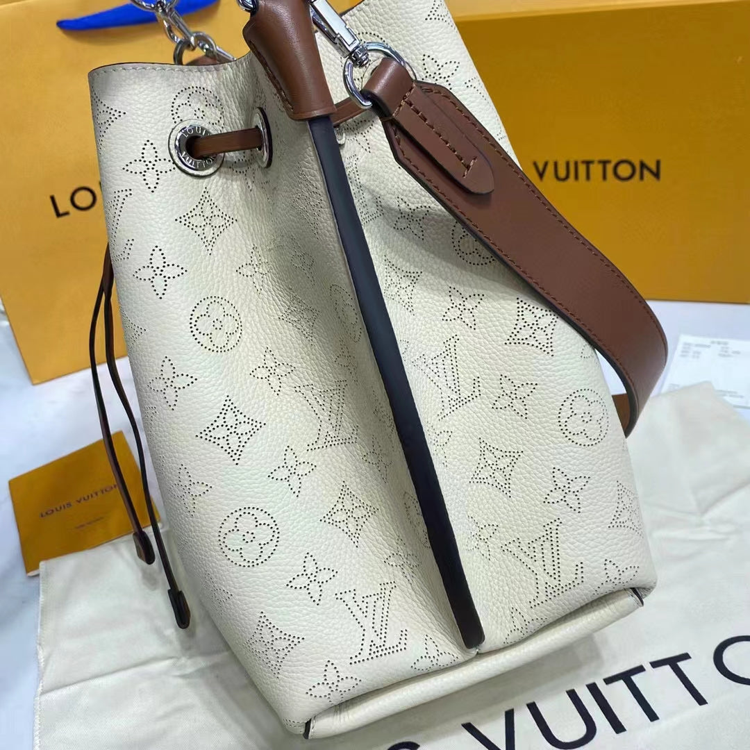 Louis Vuitton LV Women Muria Bucket Bag Crème Beige Mahina Perforated Calf Leather