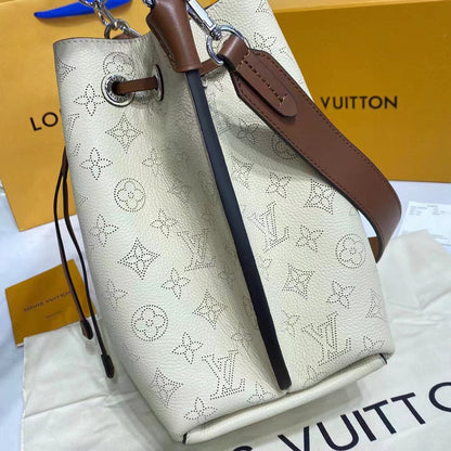 Louis Vuitton LV Women Muria Bucket Bag Crème Beige Mahina Perforated Calf Leather