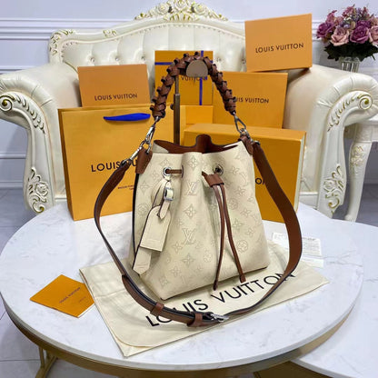 Louis Vuitton LV Women Muria Bucket Bag Crème Beige Mahina Perforated Calf Leather