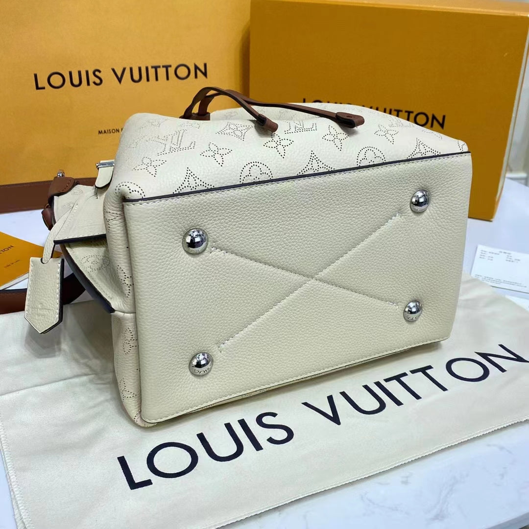 Louis Vuitton LV Women Muria Bucket Bag Crème Beige Mahina Perforated Calf Leather