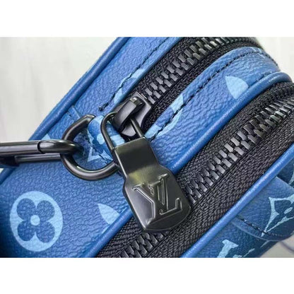 Louis Vuitton LV Unisex Nano Alpha Atlantic Blue Monogram Coated Canvas Cowhide Leather