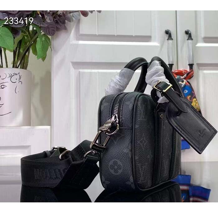 Louis Vuitton LV Unisex Nano Porte Documents Voyage Monogram Eclipse Coated Canvas Cowhide Leather
