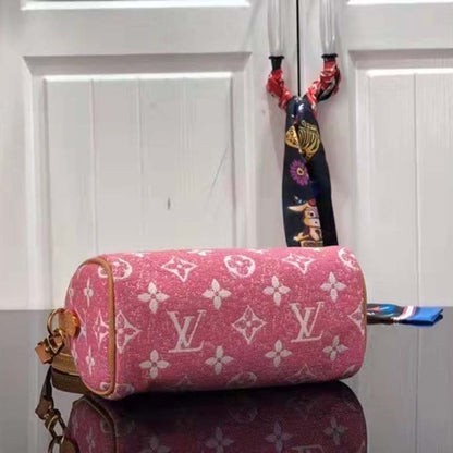 Louis Vuitton LV Women Nano Speedy Monogram Jacquard Denim Pink Cowhide Leather