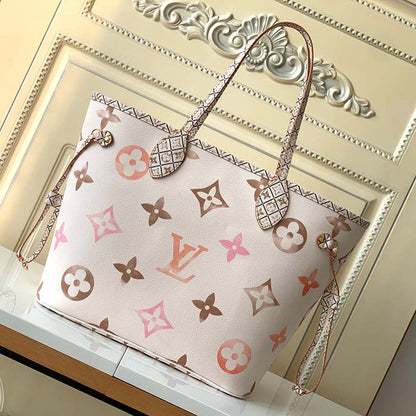 Louis Vuitton LV Unisex Neverfull MM Beige Monogram Coated Canvas Textile Lining
