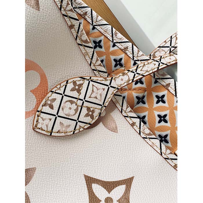 Louis Vuitton LV Unisex Neverfull MM Beige Monogram Coated Canvas Textile Lining