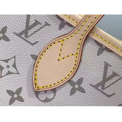 Louis Vuitton LV Unisex Neverfull MM Beige Ocher Monopaname Coated Canvas Cowhide Leather