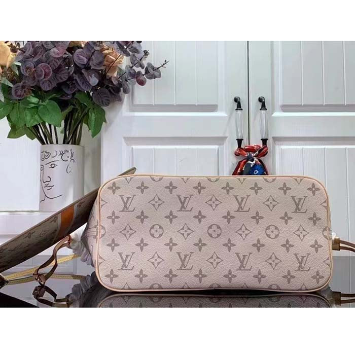 Louis Vuitton LV Unisex Neverfull MM Beige Ocher Monopaname Coated Canvas Cowhide Leather