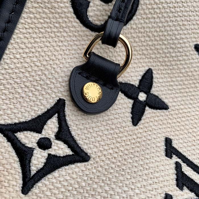 Louis Vuitton LV Unisex Neverfull MM Black Lotus Cotton Cowhide Leather