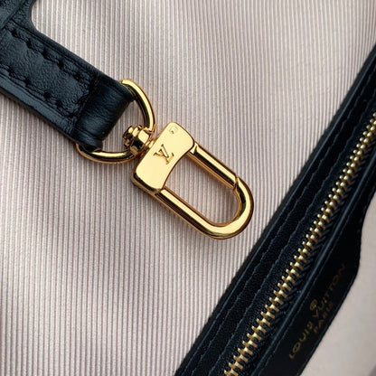 Louis Vuitton LV Unisex Neverfull MM Black Lotus Cotton Cowhide Leather