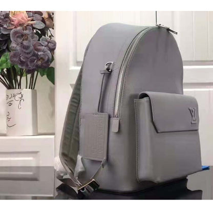 Louis Vuitton LV Unisex New Backpack Gray Aerogram Cowhide Leather Textile Lining