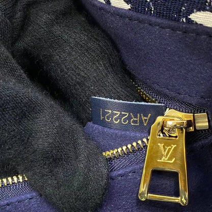 Louis Vuitton LV Unisex Onthego MM Tote Navy Blue Denim Jacquard Textile Calf