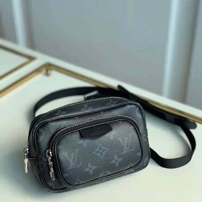 Louis Vuitton LV Unisex Outdoor Pouch Taigarama Noir Black Coated Canvas Cowhide Leather