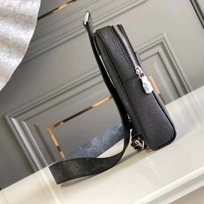 Louis Vuitton LV Unisex Outdoor Sling Bag Black Coated Canvas Cowhide Leather