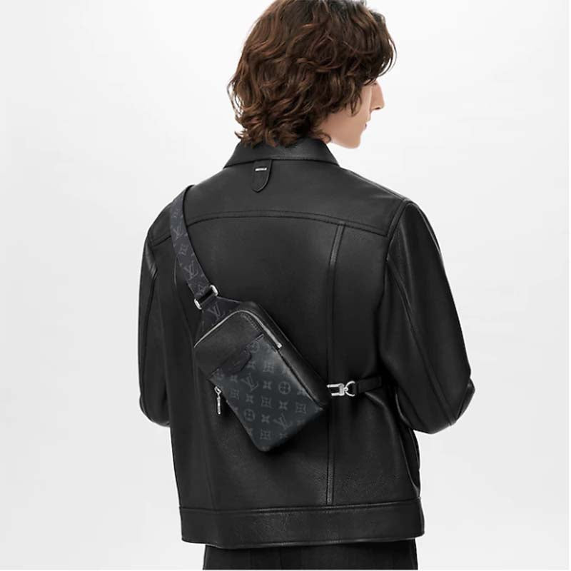 Louis Vuitton LV Unisex Outdoor Sling Bag Black Coated Canvas Cowhide Leather
