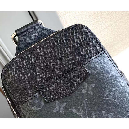 Louis Vuitton LV Unisex Outdoor Sling Bag Black Coated Canvas Cowhide Leather
