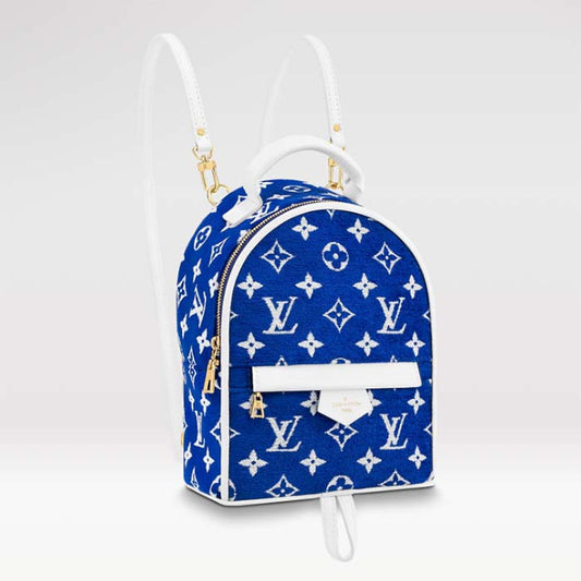 Louis Vuitton LV Unisex Palm Springs Mini Backpack Blue Monogram Velvet Jacquard
