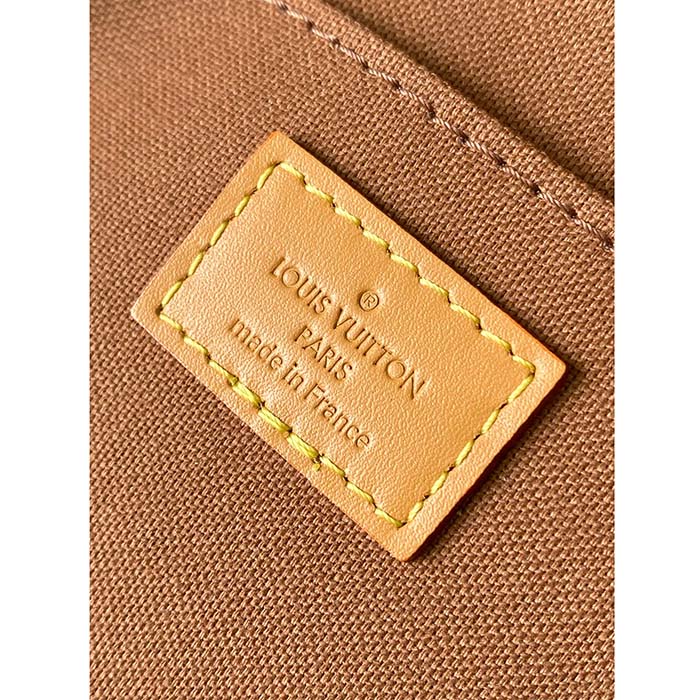 Louis Vuitton LV Unisex Petit Sac Plat Bag Monogram Coated Canvas Aged Natural Cowhide Leather