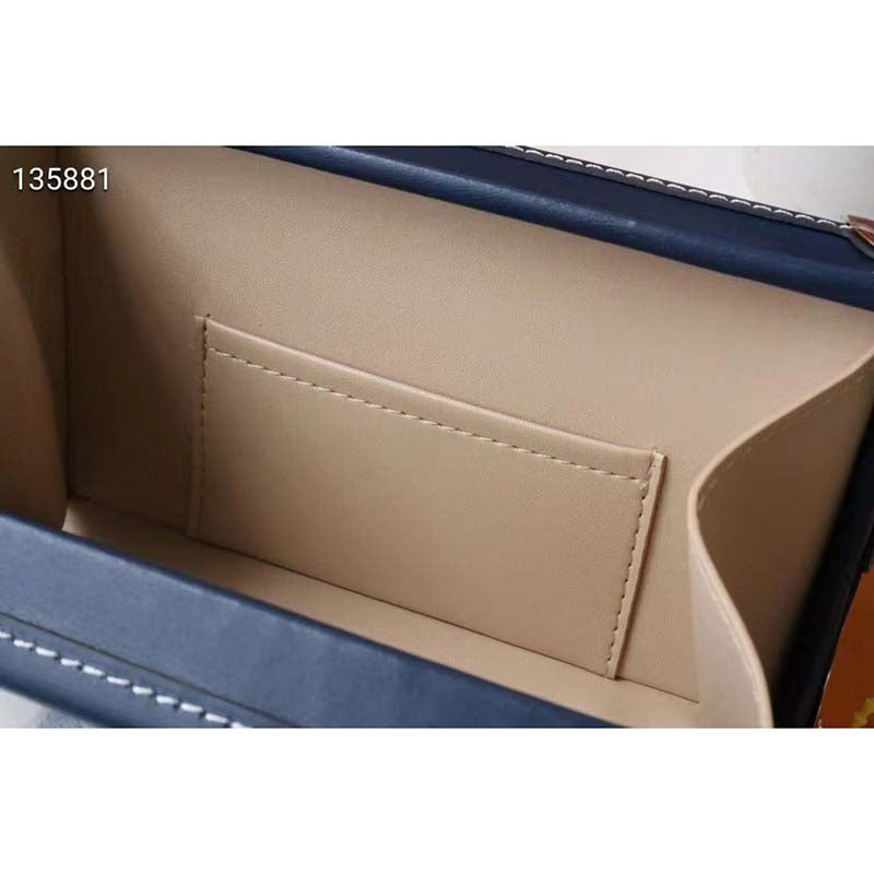 Louis Vuitton LV Unisex Petite Malle Box Handbag Blue Denim Monogram Canvas