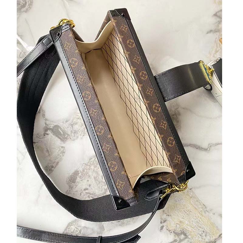 Louis Vuitton LV Unisex Petite Malle Handbag Monogram Coated Canvas Cowhide Leather