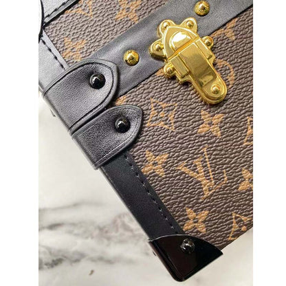 Louis Vuitton LV Unisex Petite Malle Handbag Monogram Coated Canvas Cowhide Leather