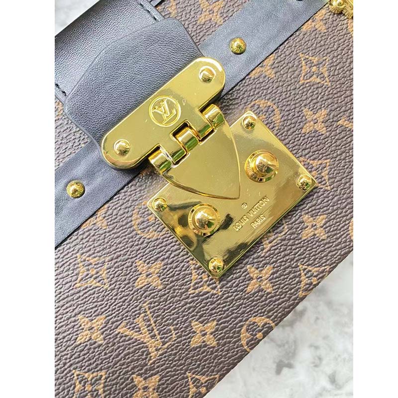 Louis Vuitton LV Unisex Petite Malle Handbag Monogram Coated Canvas Cowhide Leather