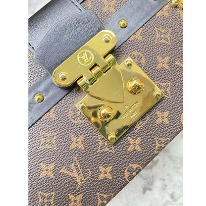 Louis Vuitton LV Unisex Petite Malle Handbag Monogram Coated Canvas Cowhide Leather