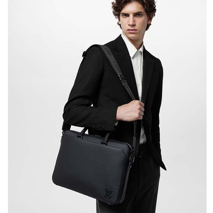 Louis Vuitton LV Unisex Pilot Briefcase Black Cowhide Leather Textile Lining