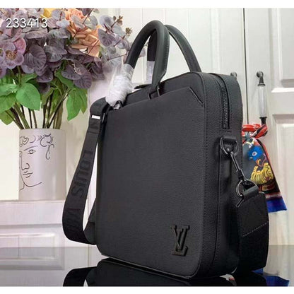 Louis Vuitton LV Unisex Pilot Briefcase Black Cowhide Leather Textile Lining
