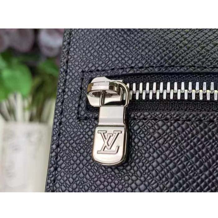 Louis Vuitton LV Unisex Pochette 24H Black Taiga Cowhide Leather Zip Closure