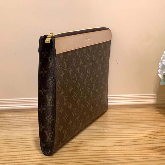 Louis Vuitton LV Unisex Pochette Jour Monogram Coated Canvas Aged Cowhide Leather
