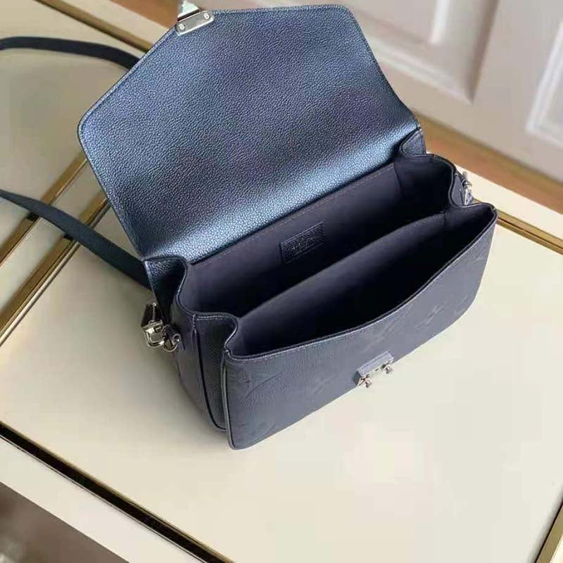 Louis Vuitton LV Women Pochette Metis Bag Navy Nacre Embossed Grained Cowhide Leather