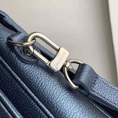 Louis Vuitton LV Women Pochette Metis Bag Navy Nacre Embossed Grained Cowhide Leather