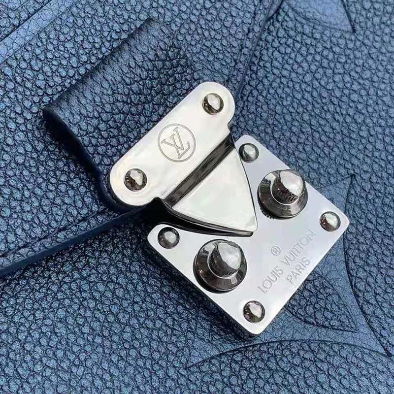 Louis Vuitton LV Women Pochette Metis Bag Navy Nacre Embossed Grained Cowhide Leather