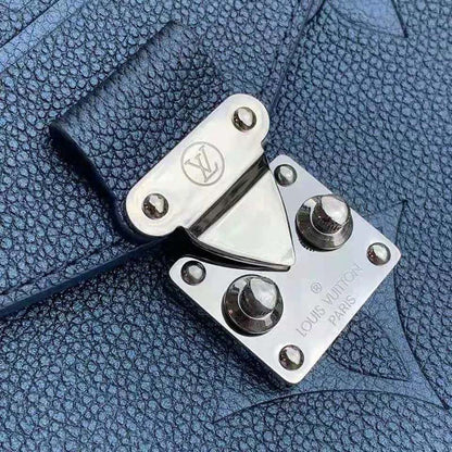 Louis Vuitton LV Women Pochette Metis Bag Navy Nacre Embossed Grained Cowhide Leather