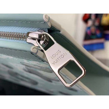 Louis Vuitton LV Unisex Pochette Voyage MM Bag Crystal Blue Monogram Aquagarden Coated Canvas