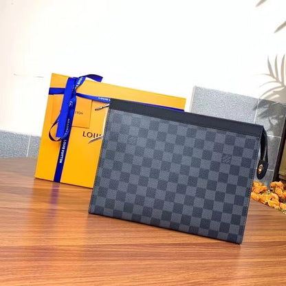 Louis Vuitton LV Unisex Pochette Voyage MM Black Grey Damier Graphite Coated Canvas