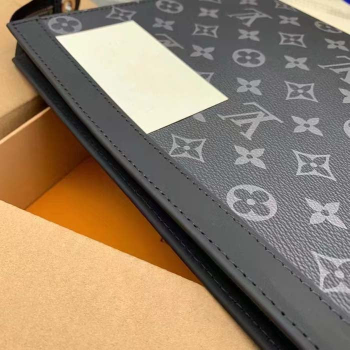 Louis Vuitton LV Unisex Pochette Voyage MM Black Grey Monogram Eclipse Canvas