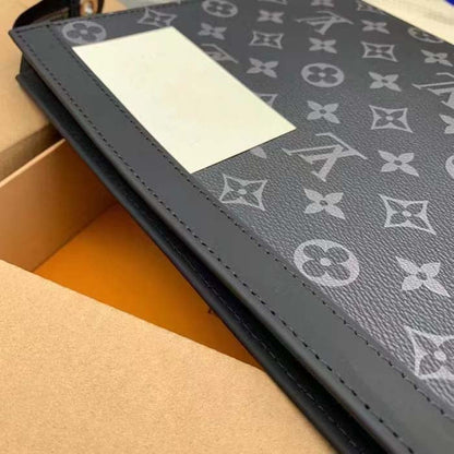 Louis Vuitton LV Unisex Pochette Voyage MM Black Grey Monogram Eclipse Canvas