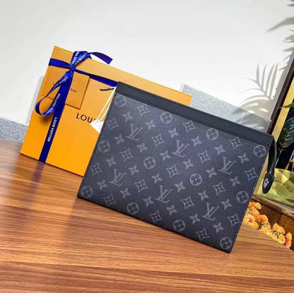Louis Vuitton LV Unisex Pochette Voyage MM Black Grey Monogram Eclipse Canvas