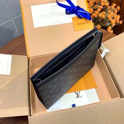 Louis Vuitton LV Unisex Pochette Voyage MM Black Grey Monogram Eclipse Canvas