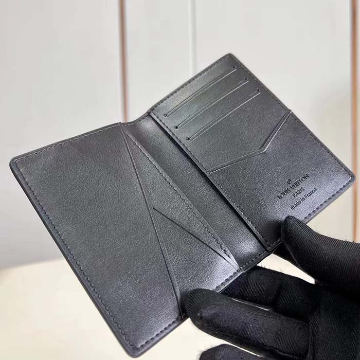 Louis Vuitton LV Unisex Pocket Organizer Black Borealis Calf Leather Textile Lining