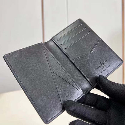 Louis Vuitton LV Unisex Pocket Organizer Black Borealis Calf Leather Textile Lining